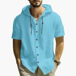Men's Hooded Summer Shirt with Short Sleeves and Button Placket - Image 5