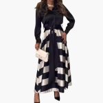 Striped Maxi Dress for Women - with Shirt Collar and Belt - Image 3