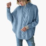 Women's Sweater with Turtleneck and Cable Knit Pattern