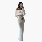 Women's Off-Shoulder - Knit Maxi Dress for Elegant Occasions - Image 2