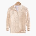 Men's Sweater with Zip Neck and Cable Knit Surface - Image 5
