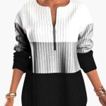 Women's pullover with zip neckline and ribbed surface - Image 4