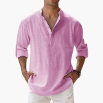 Casual Men's Linen Shirt – Long Sleeve, Henley Style - Image 2