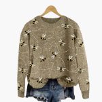 Women's Sweater with Bee Pattern and Long Sleeves - Image 3
