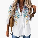 Blouse with Floral Pattern - Women's Casual Look with Contrast