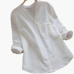 Loose-Fitting Blouse for Women - Long Sleeve, Stand-Up Collar & Casual - Image 2