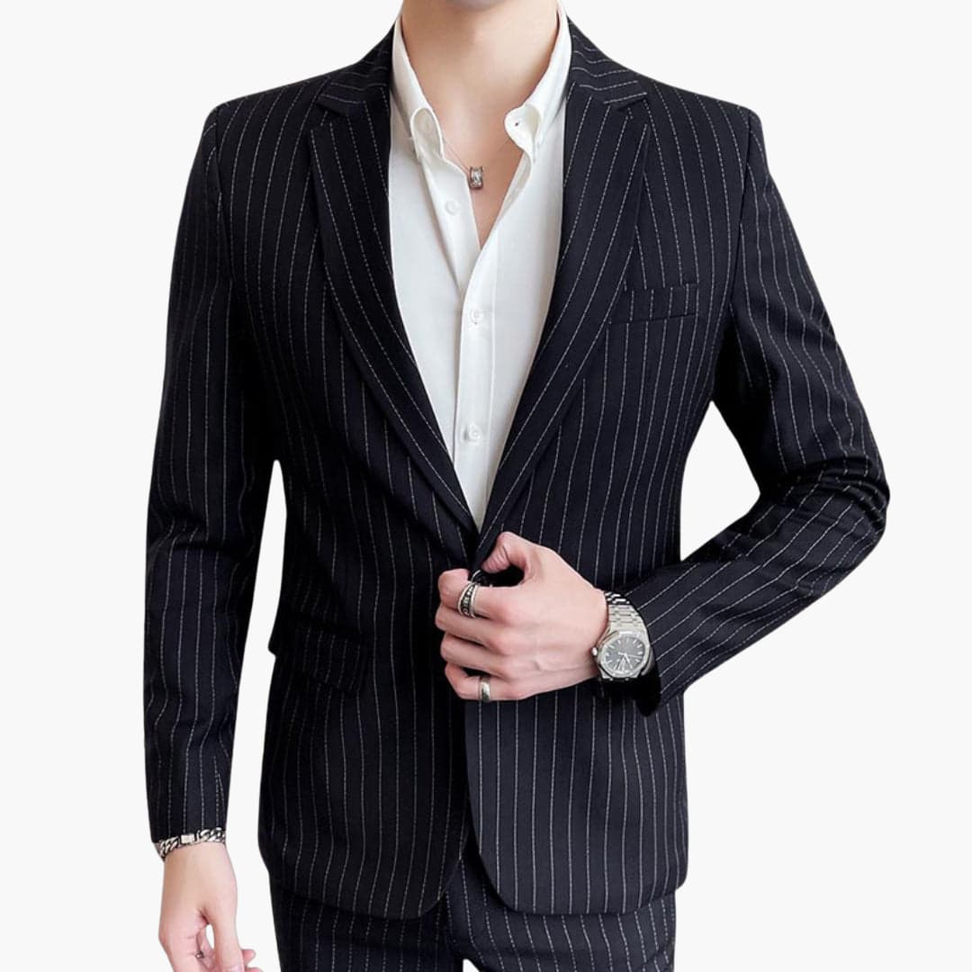 2_83.jpg Men's Suit with Pinstripes and Slim Fit Blazer - Image 1