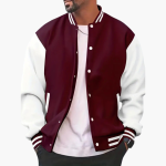 Men's Varsity Bomber Jacket with Snap Buttons and Ribbed Trim - Image 2