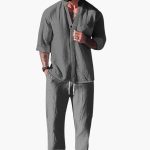 Men's Summer Two-Piece Set with Drawstring Pants and Long Sleeve Shirt - Image 2