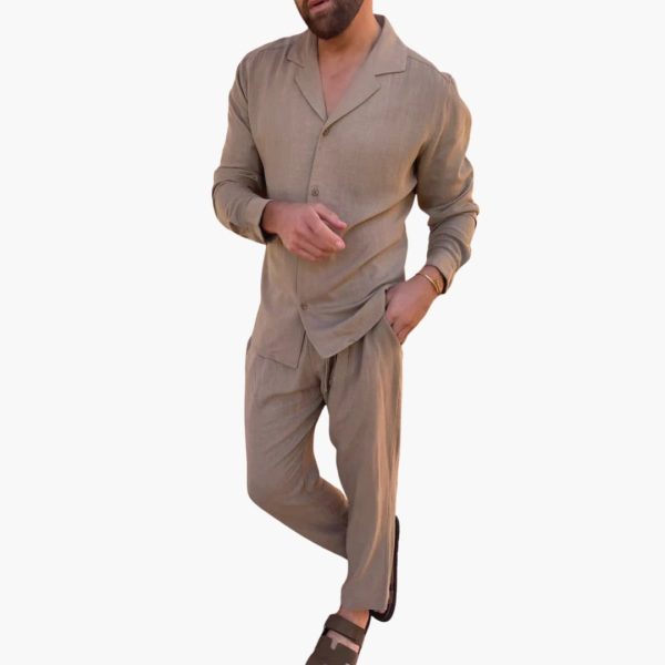 Men's Summer Two-Piece Set with Shirt and Elastic Pants