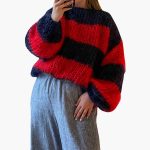 Women's Oversized Sweater with Striped Pattern and Round Neckline - Image 3
