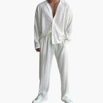 Men's Pleated Texture Set with Long Sleeve Shirt and Pants