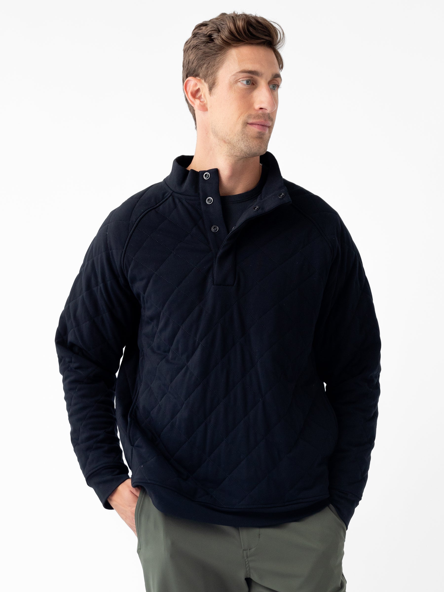 2_Black_Brushedbambooquiltedsnappullover.jpg Men's Brushed Bamboo Quilted Snap Pullover - Last Chance - Image 1