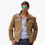 Men's Cargo Military Jacket with Zipper and Badge Details - Image 2