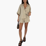 Two-Piece Set - Women's Blouse and Shorts for Summer Days - Image 2