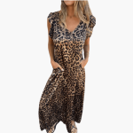 Maxi Dress with Leopard Print – V-Neck for Women - Image 2