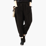 Women's Cord Pants with Wide Legs and Pockets - Image 2