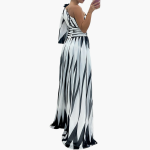 Striped One-Shoulder - Women's Elegant Maxi Dress with Slit - Image 2