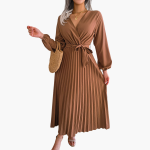 Elegant Maxi Dress with Long Sleeves for Women - Pleated Design - Image 2