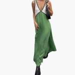 Light V-Neck Maxi Dress for Women - Color Block Design - Image 2