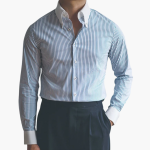 Striped Men's Shirt with Contrast Collar and Buttoned Cuffs