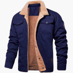 Men's Bomber Jacket with Zipper and Faux Fur Lining - Image 2