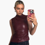 Faux Leather Top for Women – Sleeveless, Elegant Design - Image 2