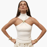 Chic High Neck Halter Top - for Women with Gold Accent - Image 2