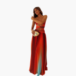 Colorful Cut-Out Maxi Dress for Women - Bandeau & Ombre - Image 2