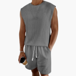 Men's Lounge Set with Sleeveless Top and Waffle Texture - Image 4