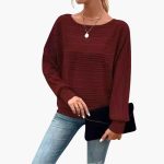 Women's Sweater with Boat Neck and Striped Surface - Image 3