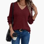 Women's Pullover with V-Neck and Long Sleeves - Image 9