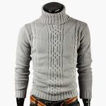 Men's Pullover with Turtleneck and Cable Knit Pattern - Image 3
