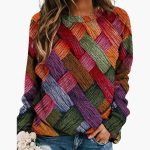 Women's Sweater with Colorful Patchwork and Round Neck - Image 4