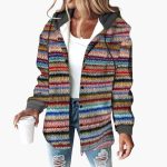 Women’s Hooded Cardigan with Striped Knit - Image 4
