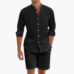 Men's Summer Two-Piece Linen Blend with Shirt and Shorts - Image 4