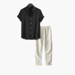 Men's Summer Pajama Set with Short Sleeve Shirt and Long Pants - Image 5