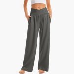 Women's Wide-Leg Trousers with Crossed Waistband and Side Pockets - Image 2