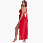 Ruffled Summer Dress for Women – Maxi Dress with High Slit - Image 3