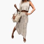 Two-Piece Women's Beach Set with Side Slit Skirt - Image 2