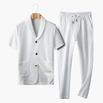 Men's Summer Loungewear Set with Button Placket and Jogging Pants - Image 4