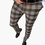 Men's Summer Pants with Checkered Pattern and Slim Fit Cut - Image 3