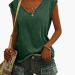 Women's V-Neck Top with Cap Sleeves and Stretch Material - Image 5