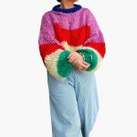 Women's Oversized Sweater with Striped Pattern and Round Neckline - Image 2