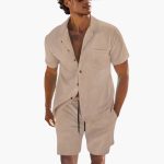 Men's Summer Set with Short Sleeve Shirt and Drawstring Shorts