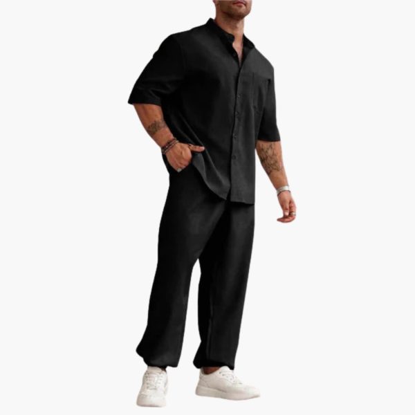 Men's Set with Short Sleeve Shirt and Long Pants for Summer