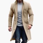 Men's Long Coat with Notched Lapel and Button Closure - Image 2