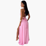 Maxi Dress with Slit & Halter Neck - Women's Evening Wear - Image 3
