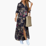 Floral Maxi Dress for Women with Button Placket – Long Dress - Image 3