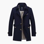 Men's Trench Coat with Notched Collar and Button Closure - Image 3